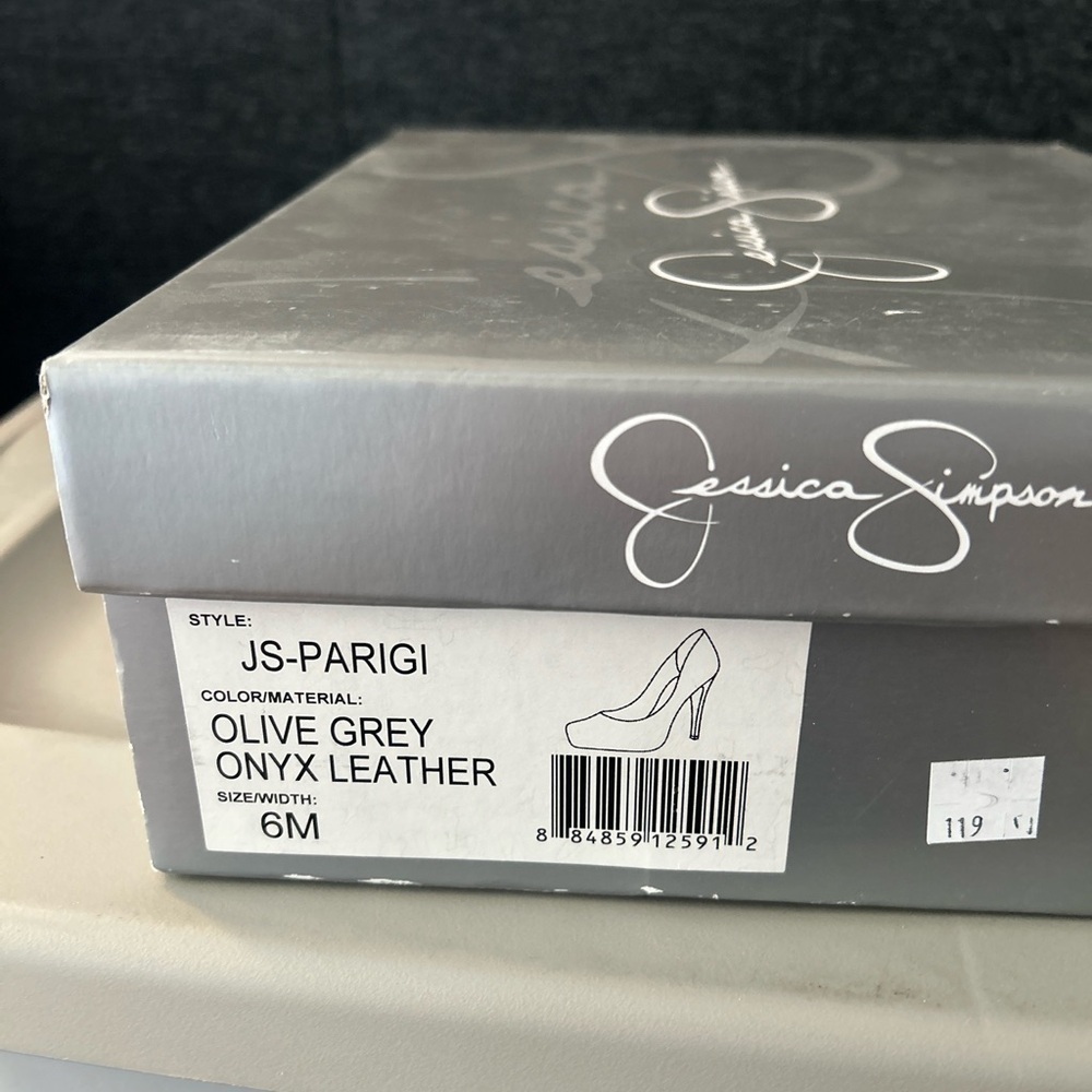 Jessica Simpson Olive Grey Onyx Leather Heels - Picture 7 of 7